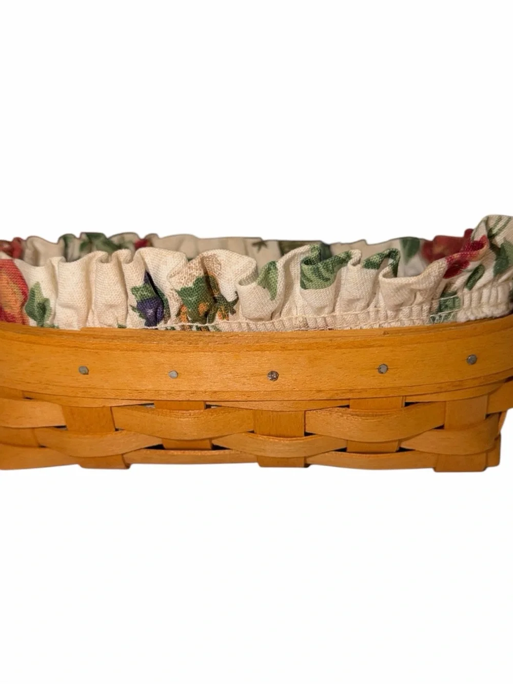Longaberger Tan Wood Basket with Floral Cream Liner